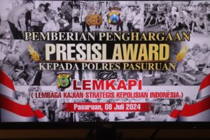 Polres Pasuruan Mendapat Penghargaan Presisi Award Dari Lembaga Kajian Strategis Kepolisian Indonesia