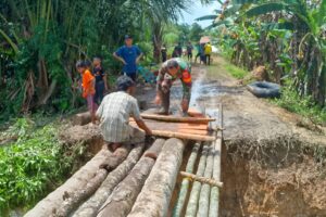 Babinsa dan Warga Masiraan Bersatu Bangun Jembatan Darurat, Bukti Nyata Sinergitas TNI dan Rakyat