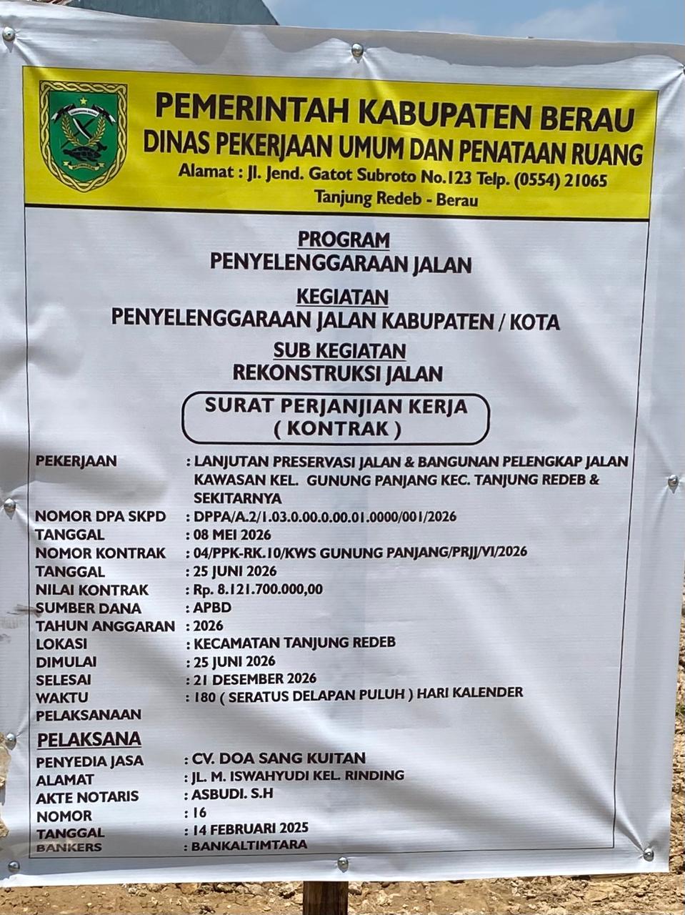 warga desak pengawasan ketat proyek preservasi senilai 8,12 miliar di gunung panjang