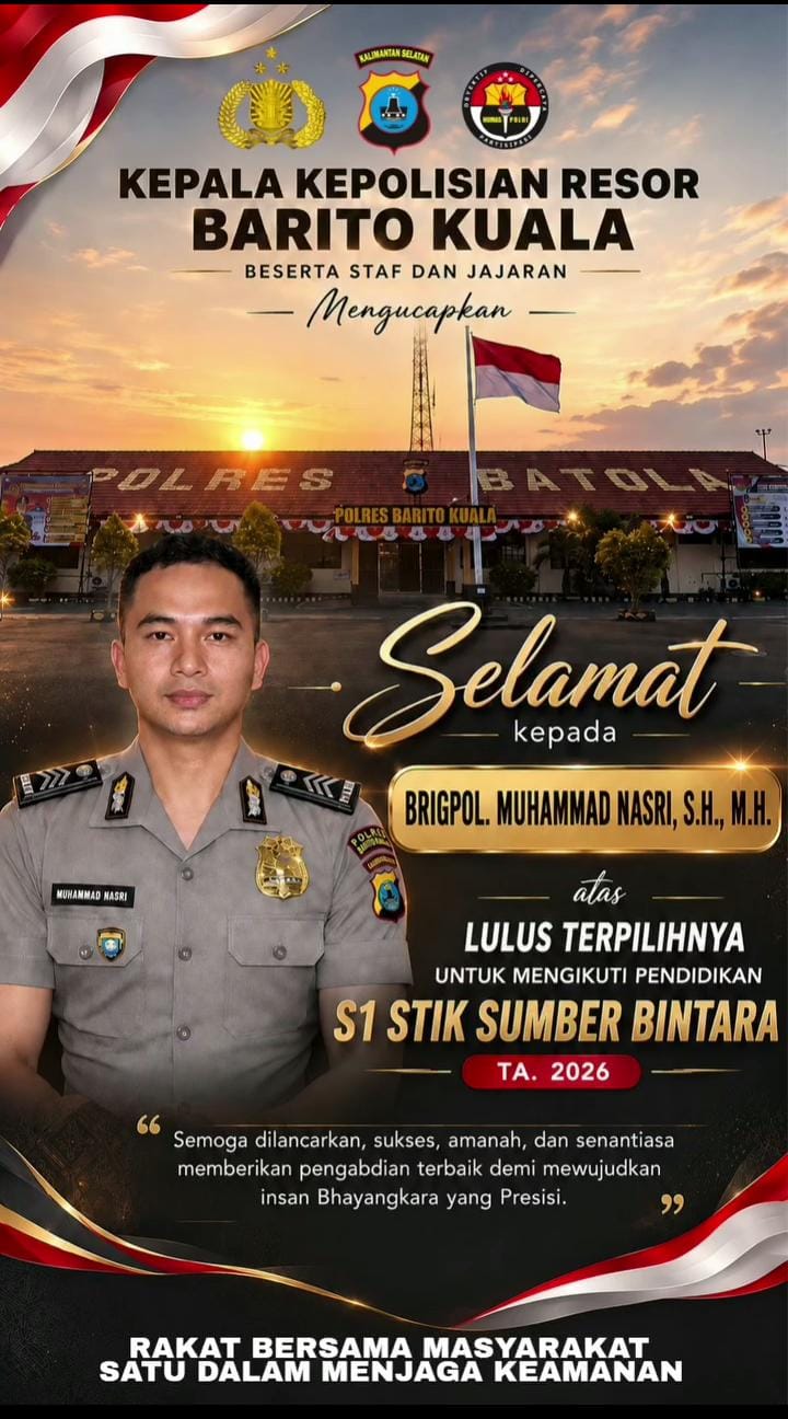 AKBP Susilawati, S.H., M.H. Kapolres Barito Kuala Mengucapkan Selamat Atas Keberhasilan Brigpol. Muhammad Nasri, SH., M.H.