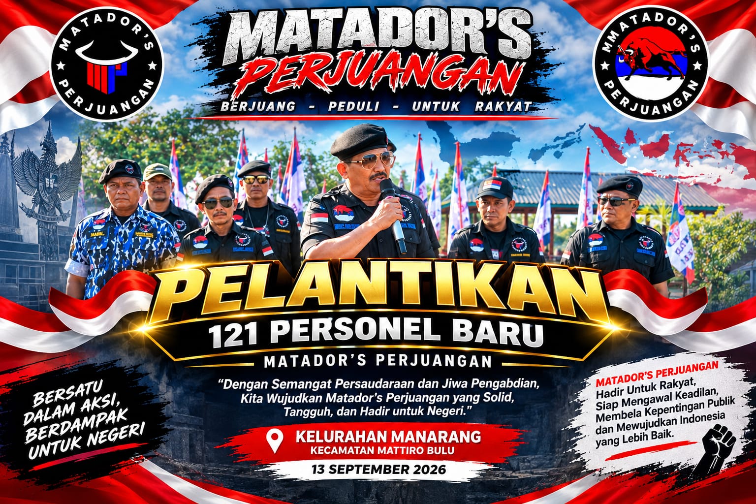 Matador’s Perjuangan Perkuat Barisan, 121 Personel Baru Resmi Dilantik dan Kompi Marawi Dikukuhkan di Pinrang